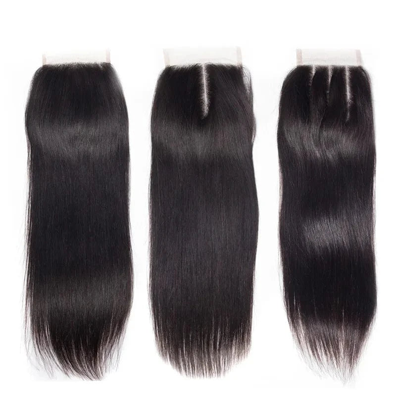 Virgin Hair Free Middle Three Parting Straight Wave Silk Top Closure Hair