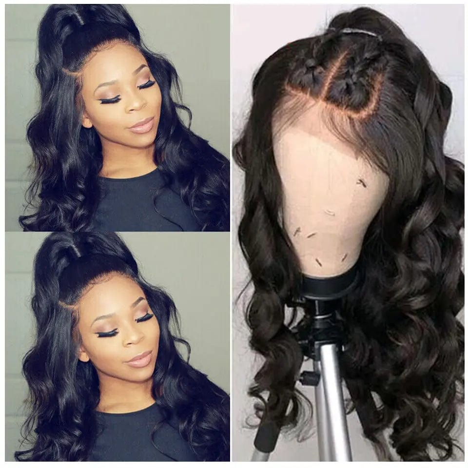 Virgin Natural Black Color Body Wave Wig Pre Plucked Bleached Knots Cuticle Aligned Glueless Lace Front Wigs