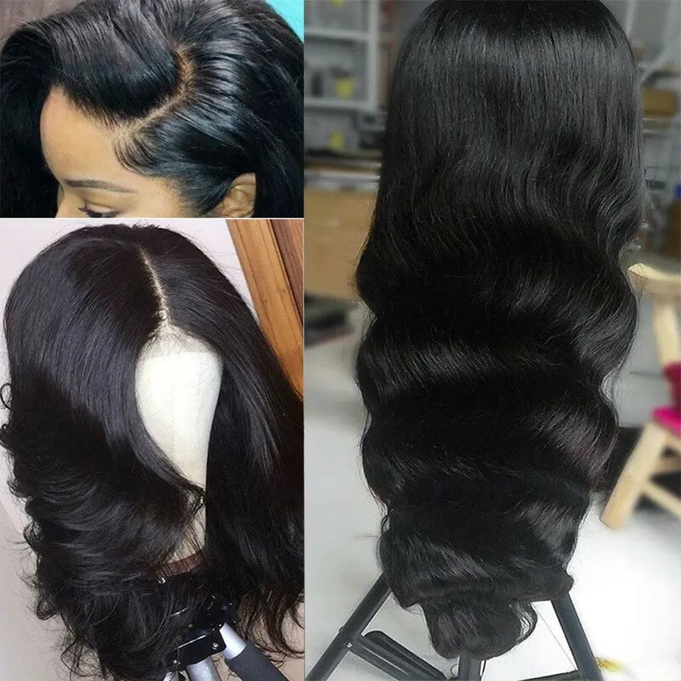 Virgin Natural Black Color Body Wave Wig Pre Plucked Bleached Knots Cuticle Aligned Glueless Lace Front Wigs