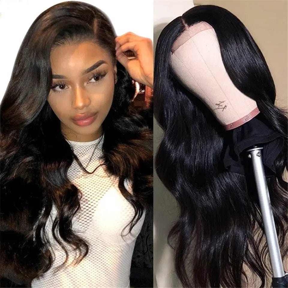 Virgin Natural Black Color Body Wave Wig Pre Plucked Bleached Knots Cuticle Aligned Glueless Lace Front Wigs