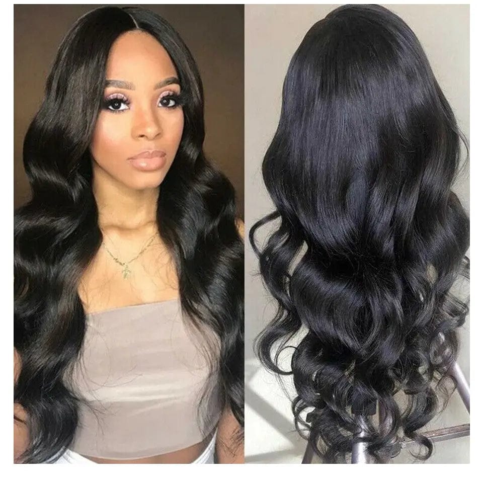 Virgin Natural Black Color Body Wave Wig Pre Plucked Bleached Knots Cuticle Aligned Glueless Lace Front Wigs