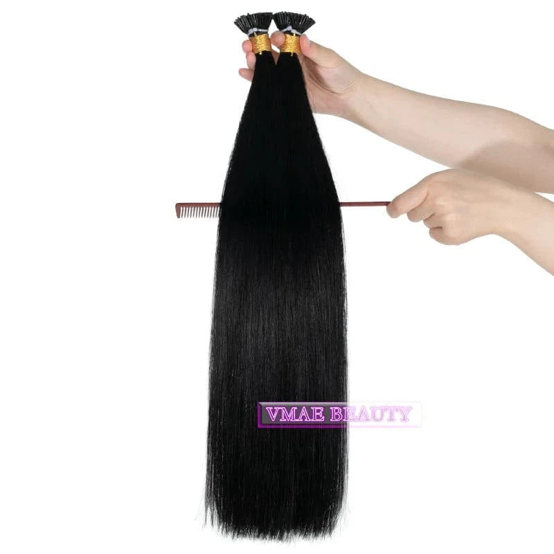 VMAE 100g Cuticle Aligned #1 #1b #2 #4 Bone Straight Double Drawn Raw Virgin Keratin Stick I Tip Human Hair Extensions Wholesale