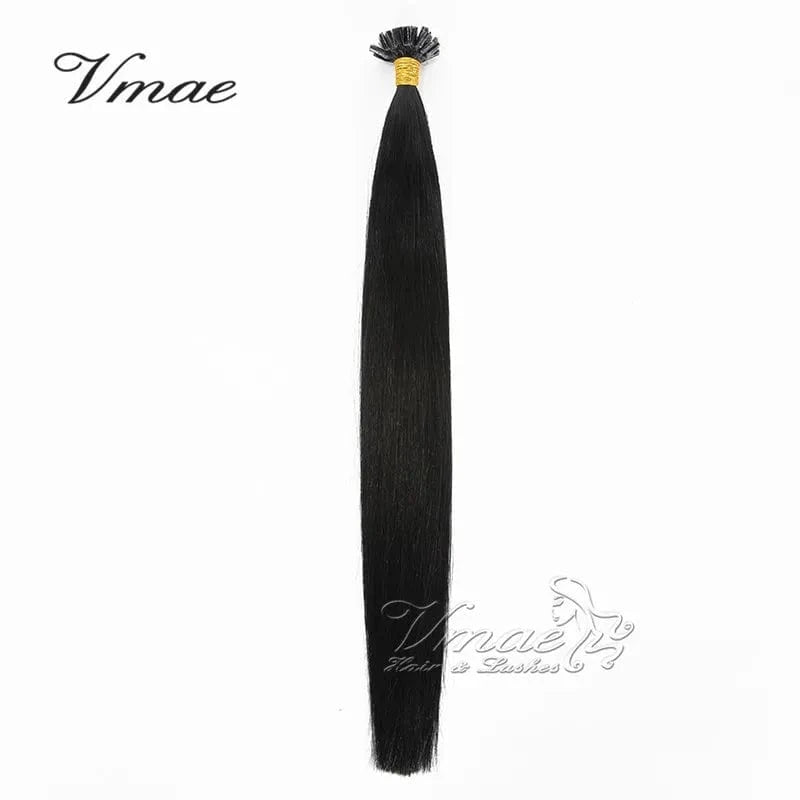 VMAE 100g Ukrainian 1# Black Color Bomb Slik Straight Raw Virgin One Donor Hair Weaves Pre Bonded U Tip Human Hair Extension