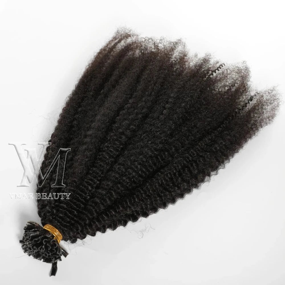 Vmae 4A 4B 3C Afro Kinky Curly Raw Vietnamese Nail K Tips Keratin 100% Human Remy Hair V U Flat I Tip Hair Extensions Human Hair