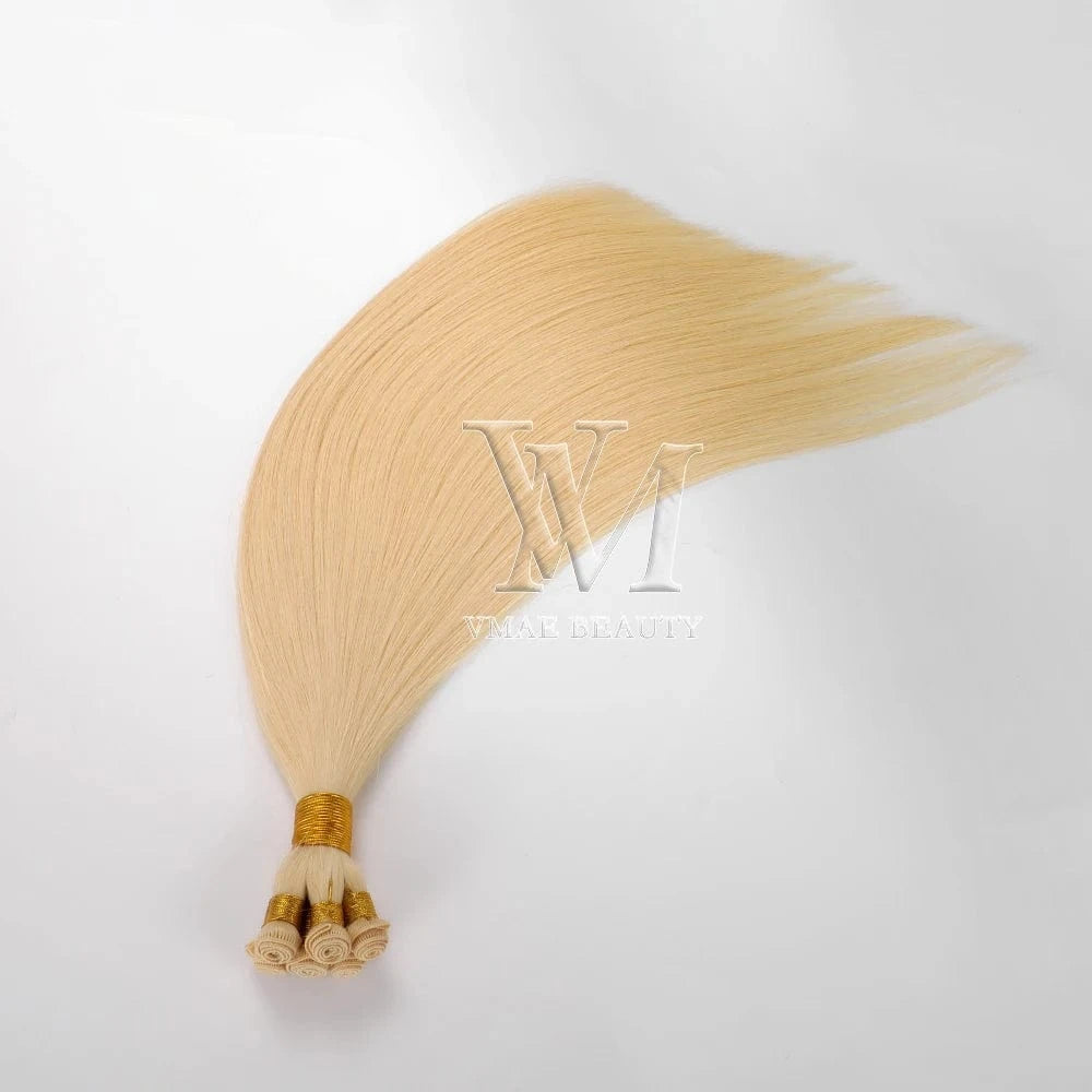 VMAE High Quality 100 Handmade Full Cuticle Aligned Virgin Hair Weft 613 Blonde Straight Handtied Hair Extension