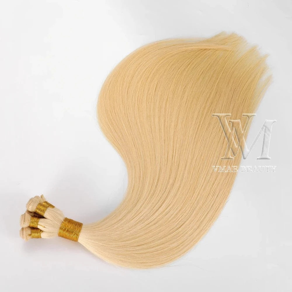VMAE High Quality 100 Handmade Full Cuticle Aligned Virgin Hair Weft 613 Blonde Straight Handtied Hair Extension