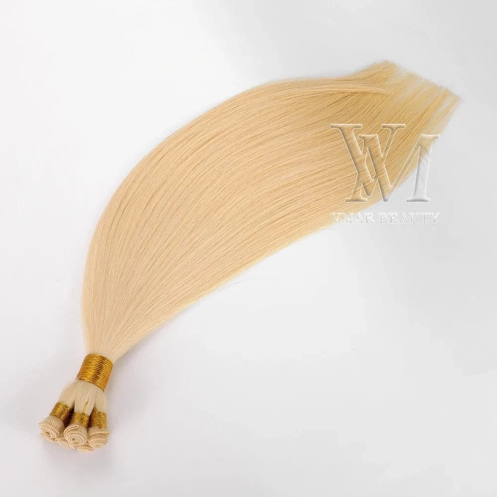 VMAE High Quality 100 Handmade Full Cuticle Aligned Virgin Hair Weft 613 Blonde Straight Handtied Hair Extension