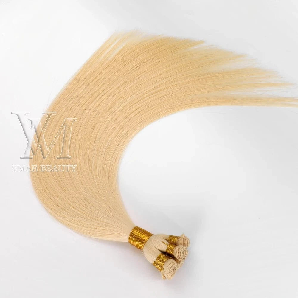 VMAE High Quality 100 Handmade Full Cuticle Aligned Virgin Hair Weft 613 Blonde Straight Handtied Hair Extension