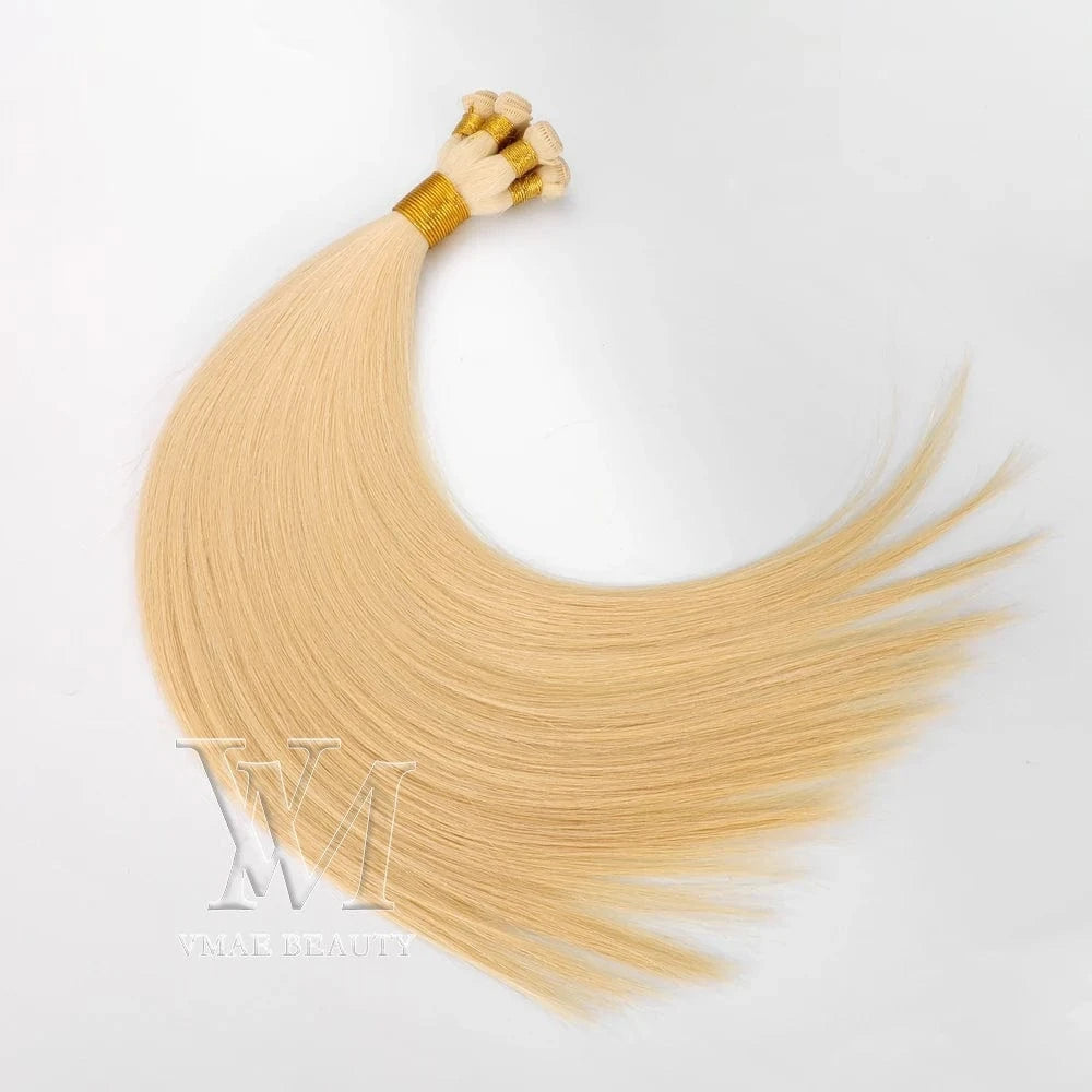 VMAE High Quality 100 Handmade Full Cuticle Aligned Virgin Hair Weft 613 Blonde Straight Handtied Hair Extension