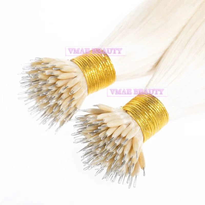 VMAE High Quality 13A Virgin Micro Link Hair 100g Full End 60# Light Color Micro Ring Loop Human Hair Extension