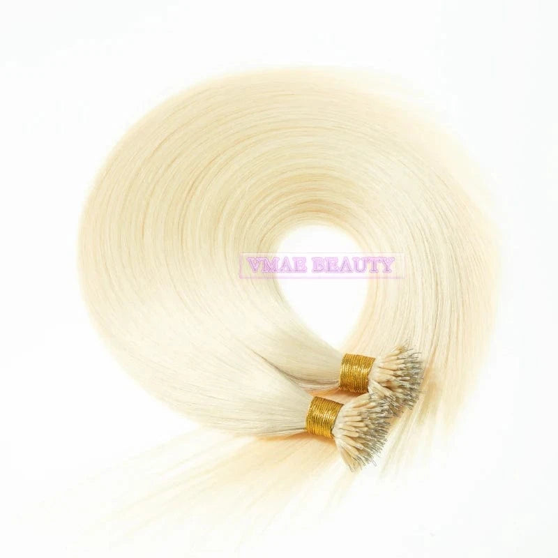 VMAE High Quality 13A Virgin Micro Link Hair 100g Full End 60# Light Color Micro Ring Loop Human Hair Extension