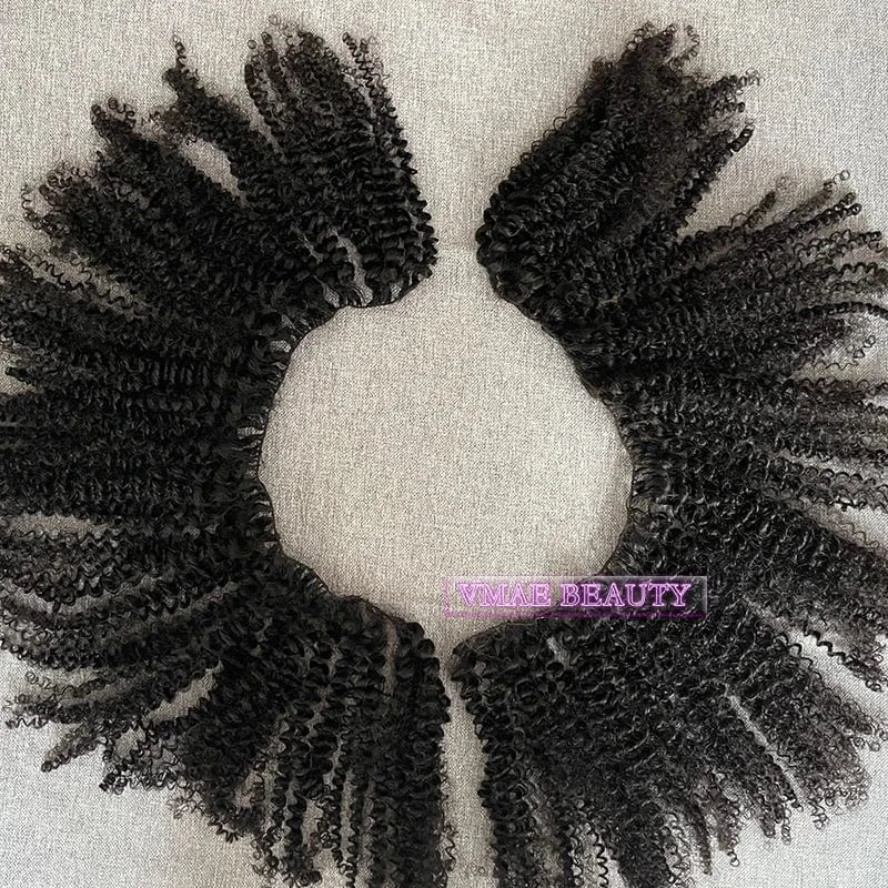 VMAE High Quality Kinky Curly Virgin Indian Hair Handtied Feather Hair Keratin Knots Hair Extensions
