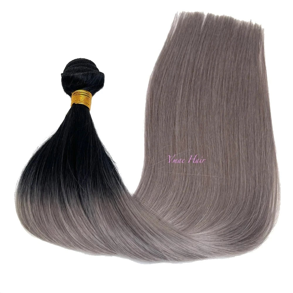 VMAE Natural Brazilian Hair Extension Raw Dark Roots Ombre #1 Grey Straight Cuticle Aligned Human Hair Weaves Bundles
