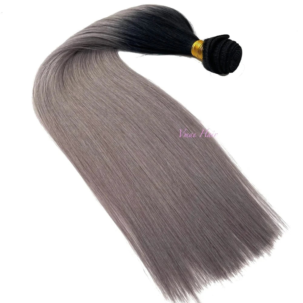 VMAE Natural Brazilian Hair Extension Raw Dark Roots Ombre #1 Grey Straight Cuticle Aligned Human Hair Weaves Bundles