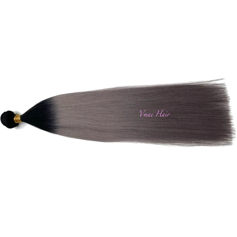 VMAE Natural Brazilian Hair Extension Raw Dark Roots Ombre #1 Grey Straight Cuticle Aligned Human Hair Weaves Bundles