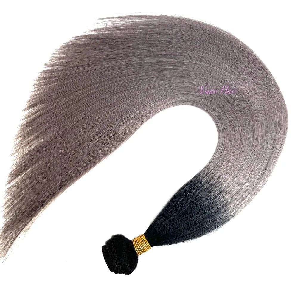 VMAE Natural Brazilian Hair Extension Raw Dark Roots Ombre #1 Grey Straight Cuticle Aligned Human Hair Weaves Bundles