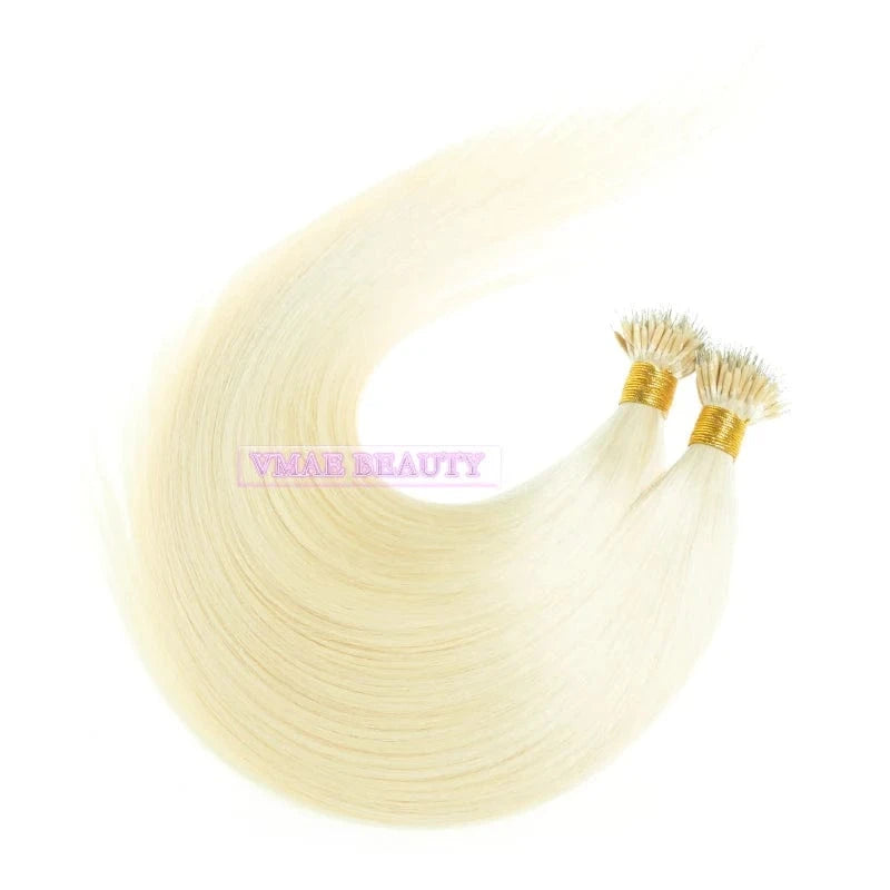 VMAE Raw Virgin Remy Micro Loop Hair 60#Color Straight Double Drawn Light Blonde Nano Ring Human Hair Extension 100g