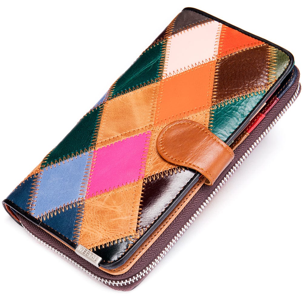 Wallet oil leather diamond Long Wallet Genuine Leather Stitch Purse