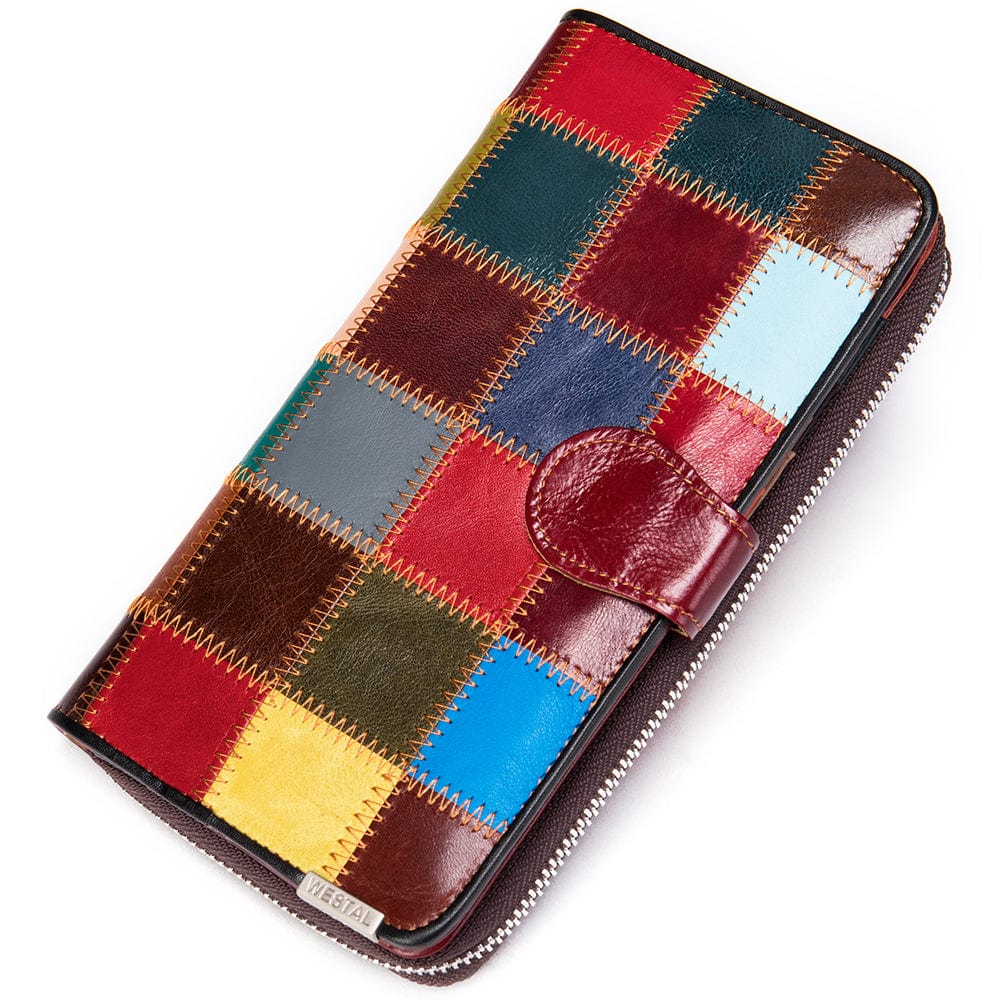 Wallet oil leather square Long Wallet Genuine Leather Stitch Purse