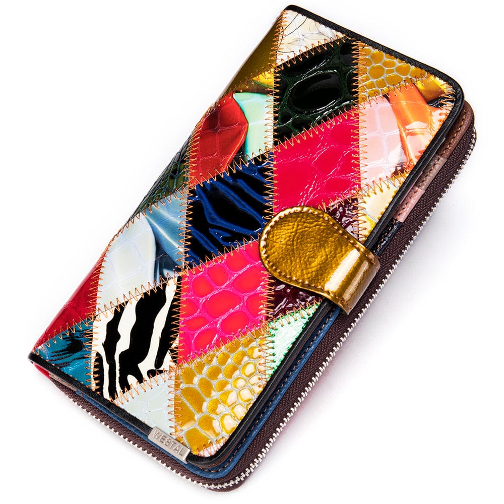 Wallet patent leather diamond Long Wallet Genuine Leather Stitch Purse