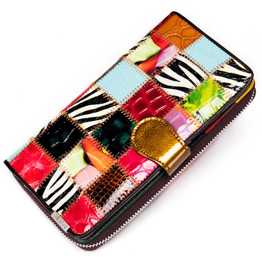 Wallet patent leather square Long Wallet Genuine Leather Stitch Purse