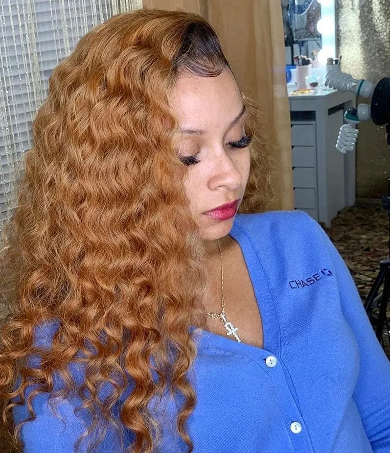 Water Curly Ombre Brown Color Brazilian Virgin Cuticle Aligned Human Hair Lace Front Wigs