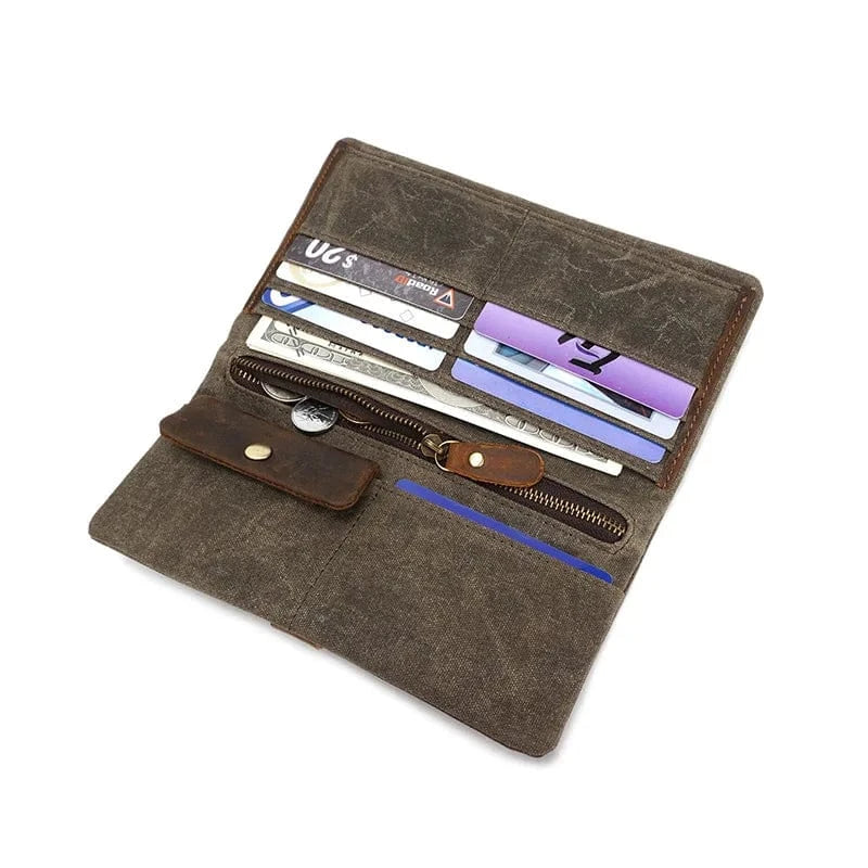 Waxed Canvas Bag Passport Cover Case Phone Rfid Leather Credit Card Holder Waterproof canvas long wallet
