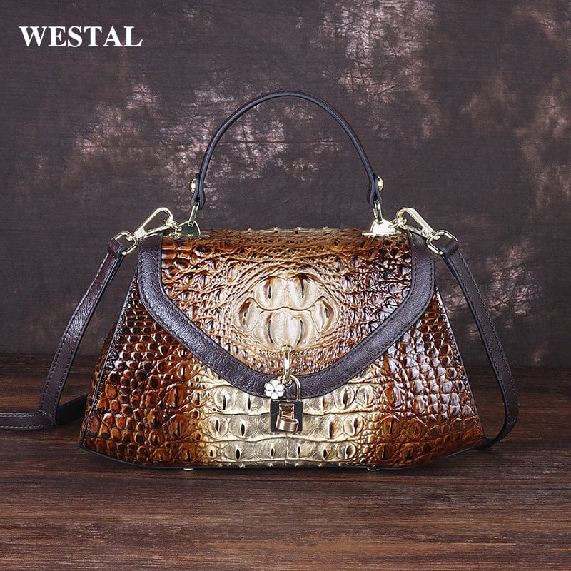 WESTAL crocodile pattern handbag ladies shoulder sling crossbody leather bag cowhide bag genuine leather handbags for women
