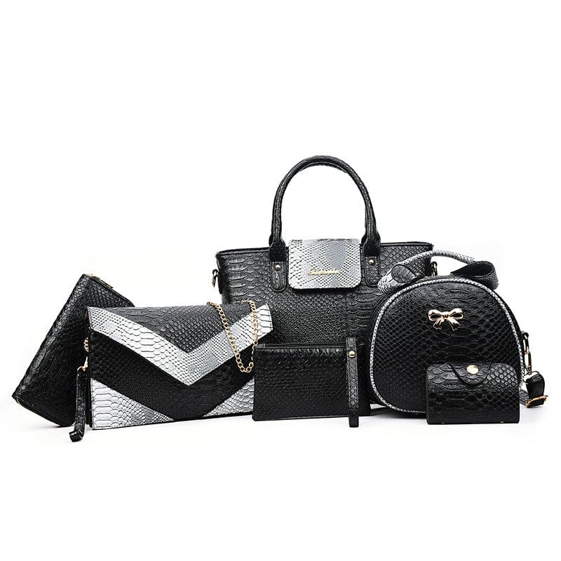 Westal fashion crocodile pattern patent leather women's 6 piece set bag shoulder tote bag luxury leather purse and handbag set