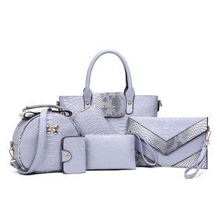 Westal fashion crocodile pattern patent leather women's 6 piece set bag shoulder tote bag luxury leather purse and handbag set