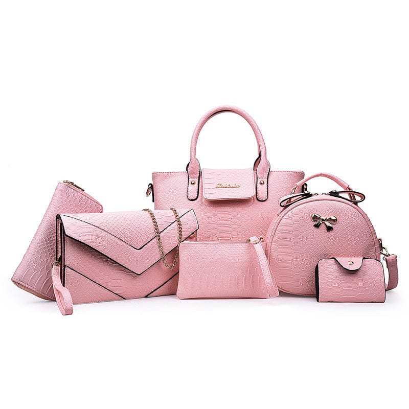 Westal fashion crocodile pattern patent leather women's 6 piece set bag shoulder tote bag luxury leather purse and handbag set