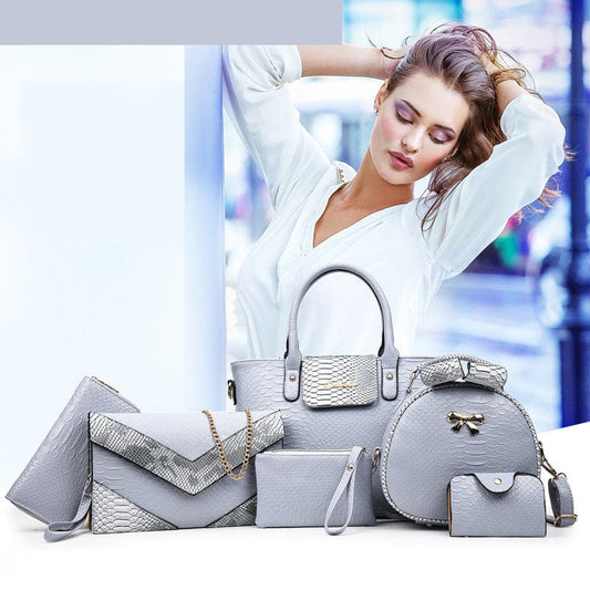Westal fashion crocodile pattern patent leather women's 6 piece set bag shoulder tote bag luxury leather purse and handbag set