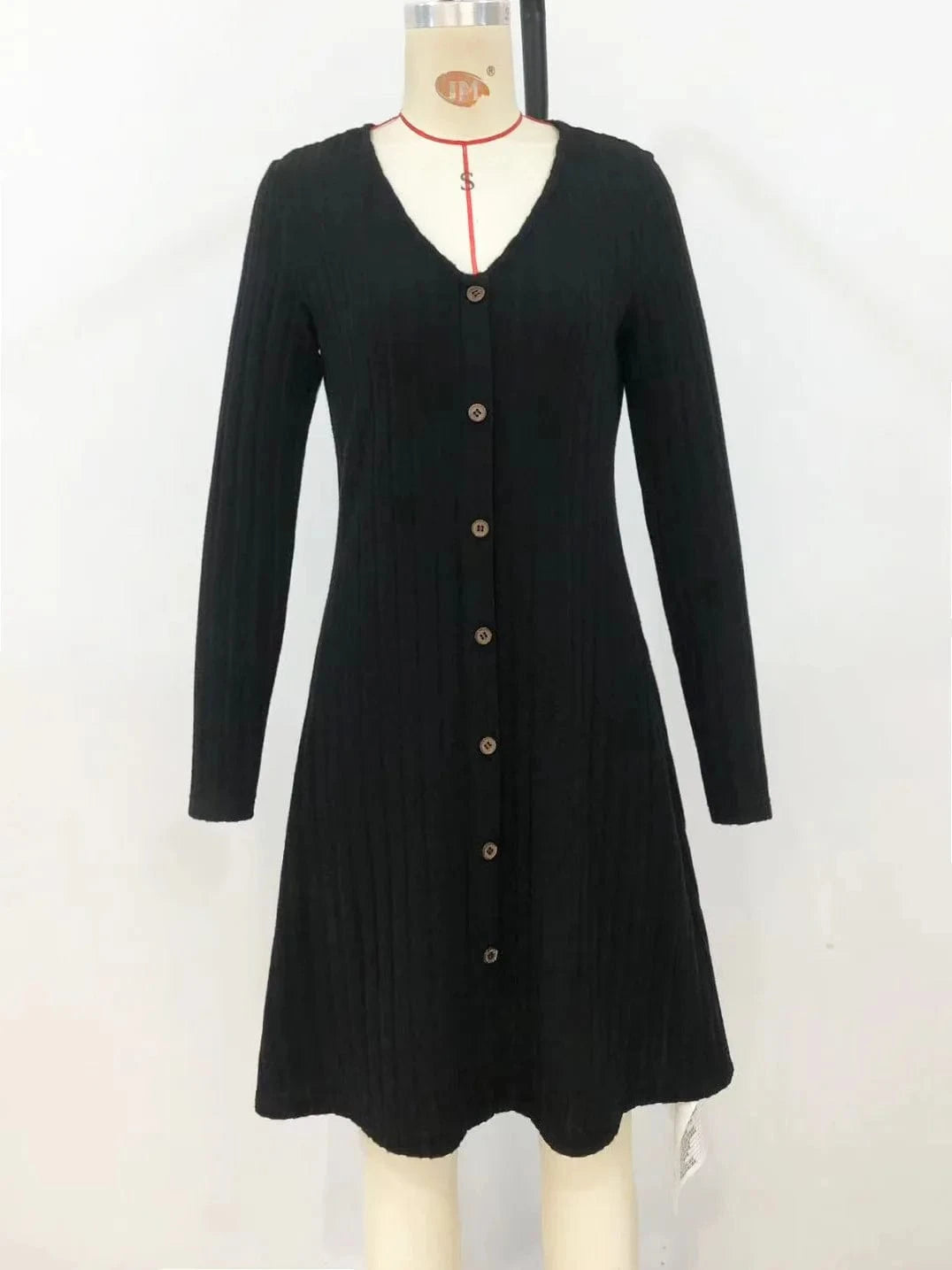 Western style skirt women's Autumn New fashion Button waist Solid color Long sleeve dress