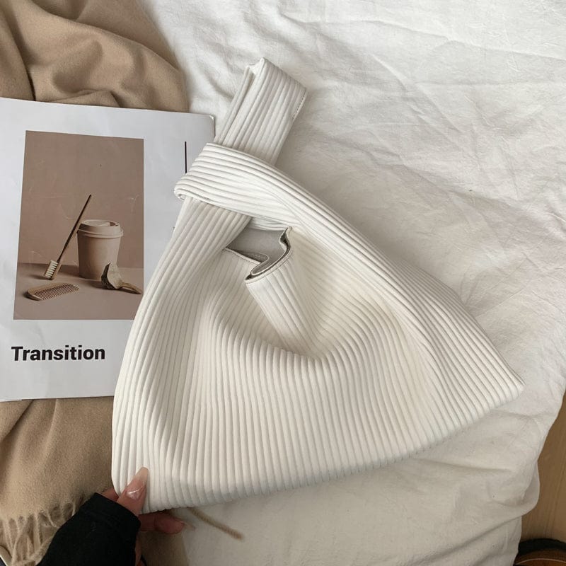 White 2022 Pleated Tote Bag Handbag Large Capacity PU Leather Women Hand Bag Luxury Brand Big Bucket Shoulder Bags