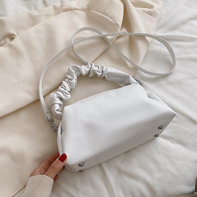 White 2022 Soft PU Leather Sling Bags for Women Crossbody Purse Pleated Handle Ladies Hand Bags Handbags