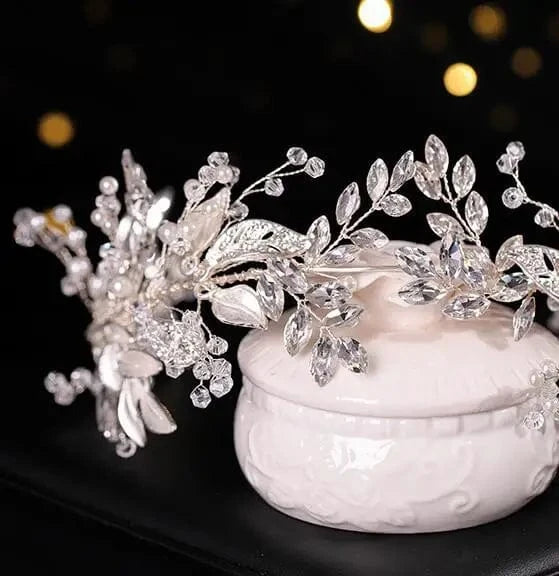 White Bridal Headband Silver Tiara for Bride Headpieces for Wedding Hair Accessories for Brides Prom Photography