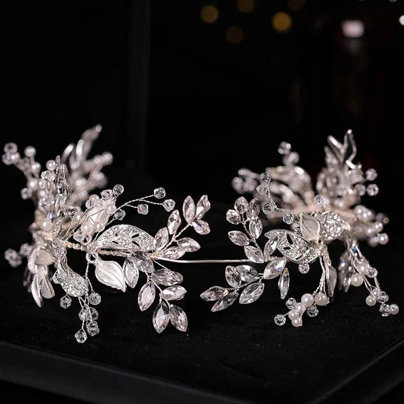 White Bridal Headband Silver Tiara for Bride Headpieces for Wedding Hair Accessories for Brides Prom Photography