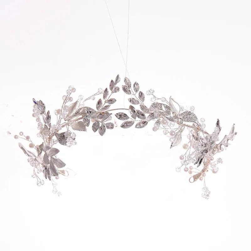 White Bridal Headband Silver Tiara for Bride Headpieces for Wedding Hair Accessories for Brides Prom Photography