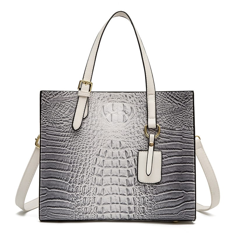 White Crocodile Leather Purses for Women Large Capacity Alligator Pattern Shoulder Handbag Soft Leather Tote Bag