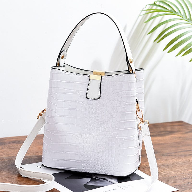 White Factory good quality alligator pattern bucket bag lady cross body bag stylish large capacity one-shoulder handbags 13192