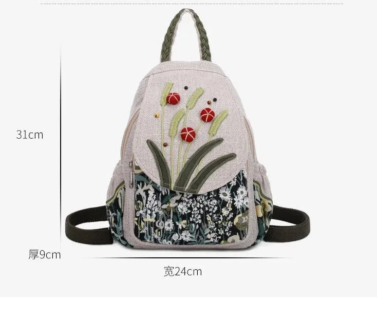 White Girl Embroidery Flora Backpack Casual Backpack Travel ladies bag