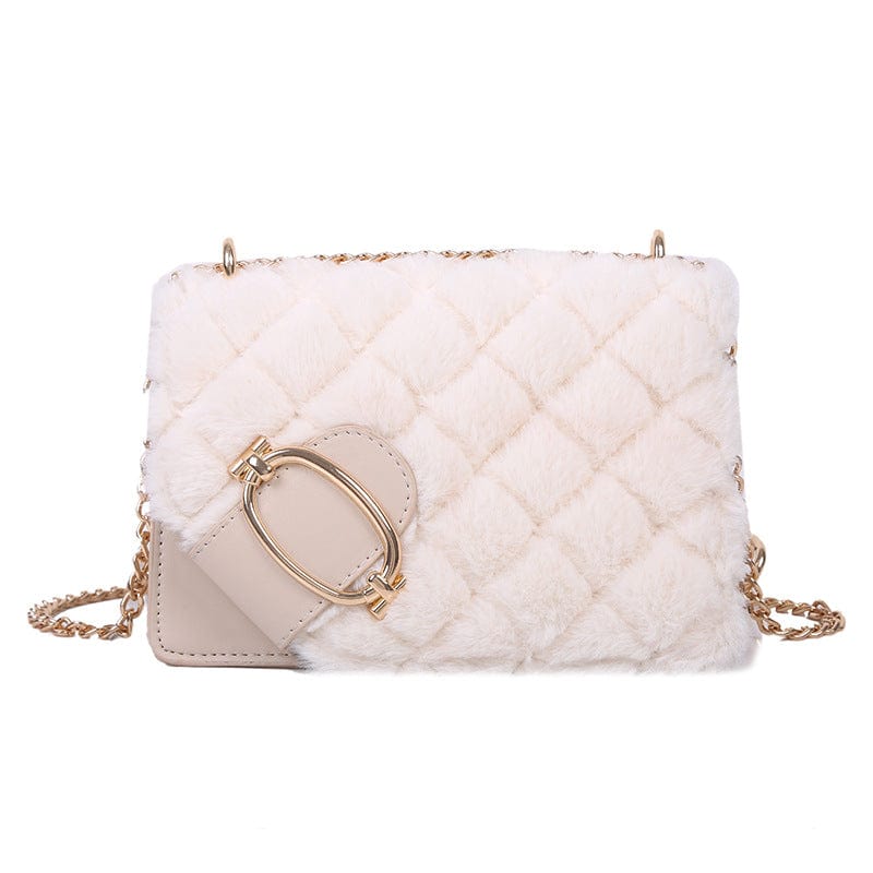 White High Quality Winter Fashion Chain Shoulder Purses Small Flap Crossbody Bags for Women Soft Plush Handbags