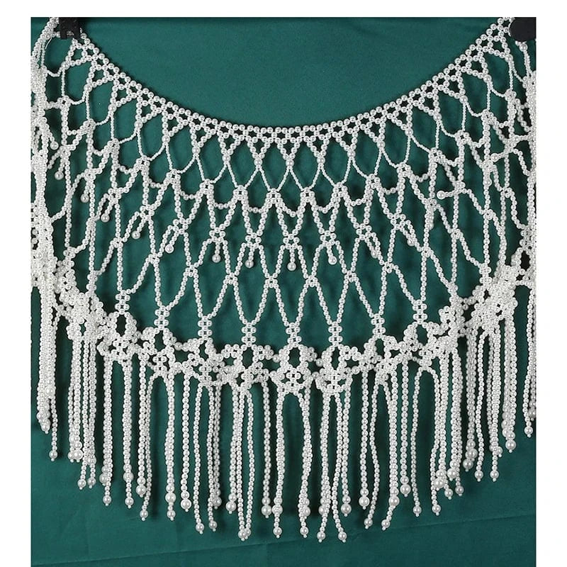 White Luxury Body Jewelry Tassel Wedding Bridal Elegant Tassel Shoulder Chain Necklace White Pearl Shawl Summer Body Chain Jewelry