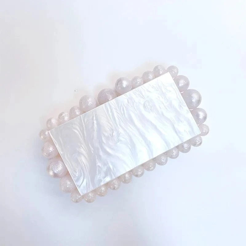 White Luxury party wedding designer acrylic women pearl handbag clutch purse evening bag