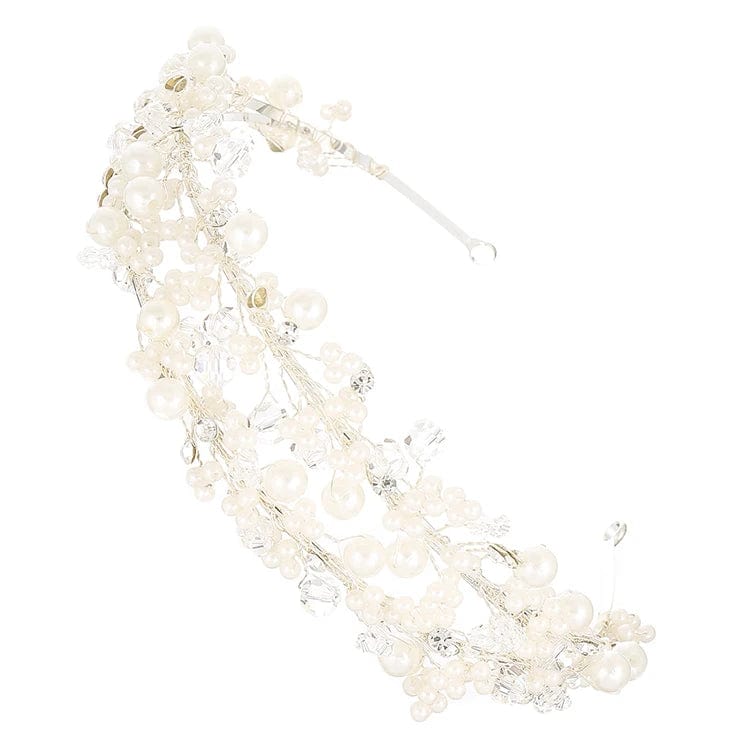 White New Fashion Wedding Pearl Crystal Bride Tiara Hand-woven Headband Hair Accessories