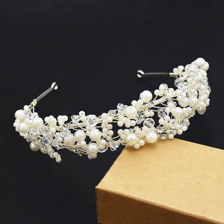 White New Fashion Wedding Pearl Crystal Bride Tiara Hand-woven Headband Hair Accessories