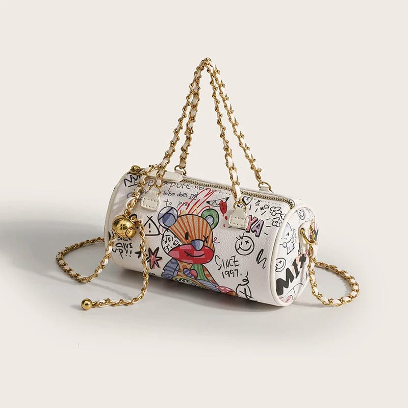 White New made children handbags hot sell ladies sling bag 2023 nice bear printing ladies graffiti handbags