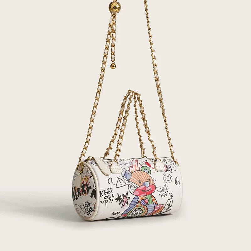 White New made children handbags hot sell ladies sling bag 2023 nice bear printing ladies graffiti handbags
