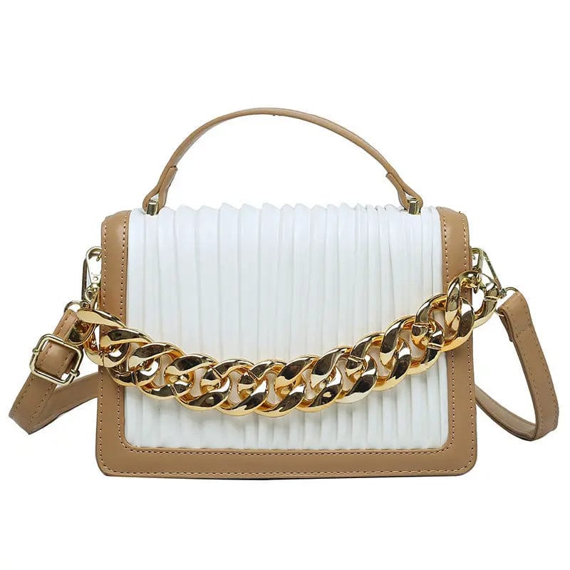 White New Style Pleated Golden Acrylic Chain Small Square Texture Retro Flap Handbags