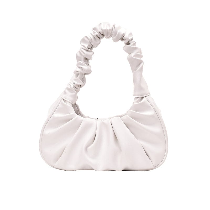 White Ruched Folds Design Small PU Leather Shoulder Bags Elegant Handbags Fashion Ladies Hand Bags